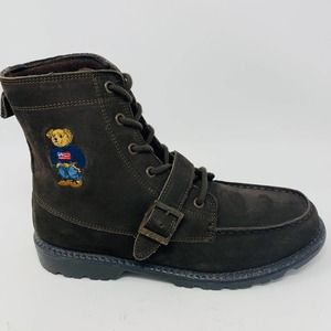 Polo Bear Ralph Lauren Leather Suede Ranger Combat Boots Brown Women's Size 7